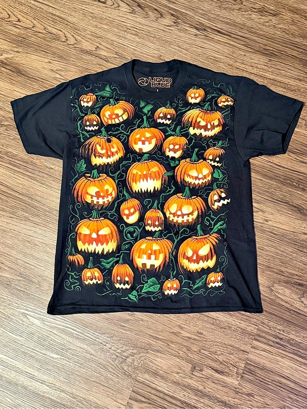 Liquid Blue Pumpkin Pile Jack O Lantern Pumpkin All Over Print T-Shirt in Large